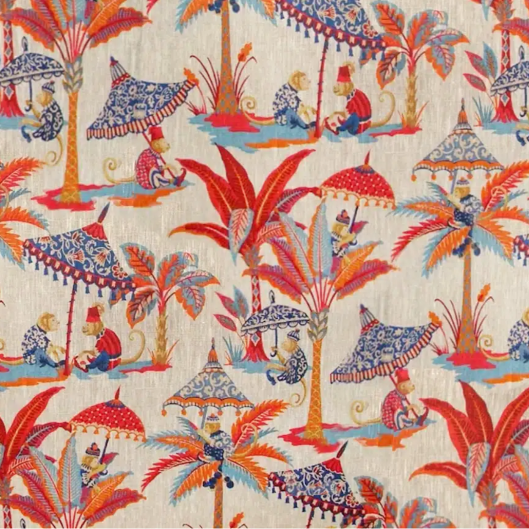 Pantalla Tela Lino Monos Rojos - Vanila Deco