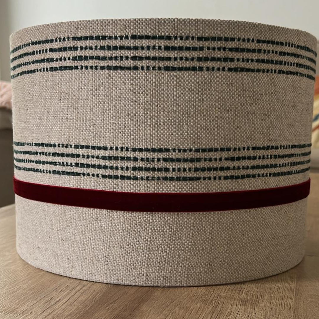 Pantalla Tela Rayas Piave Verde Botella - Vanila Deco