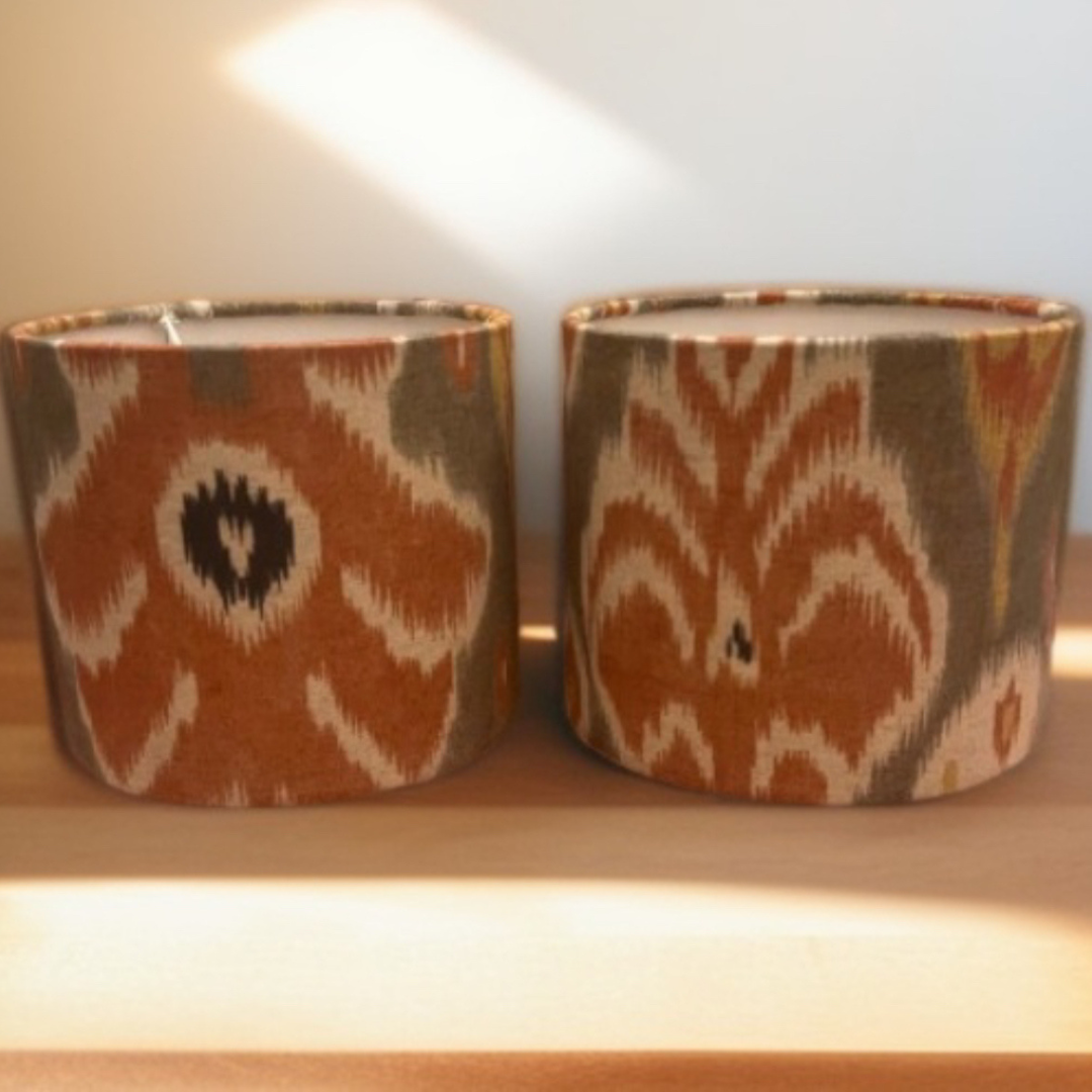 Pantalla Tela Lino Ikat Yakarta Terracota - Vanila Deco