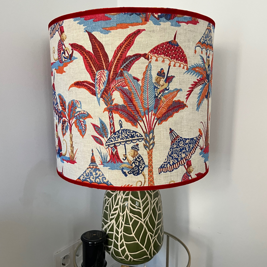 Pantalla Tela Lino Monos Rojos - Vanila Deco